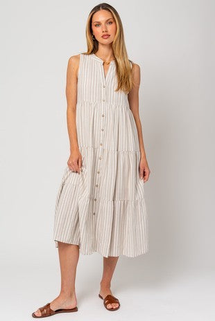Sleeveless Striped Maxi Dress-small