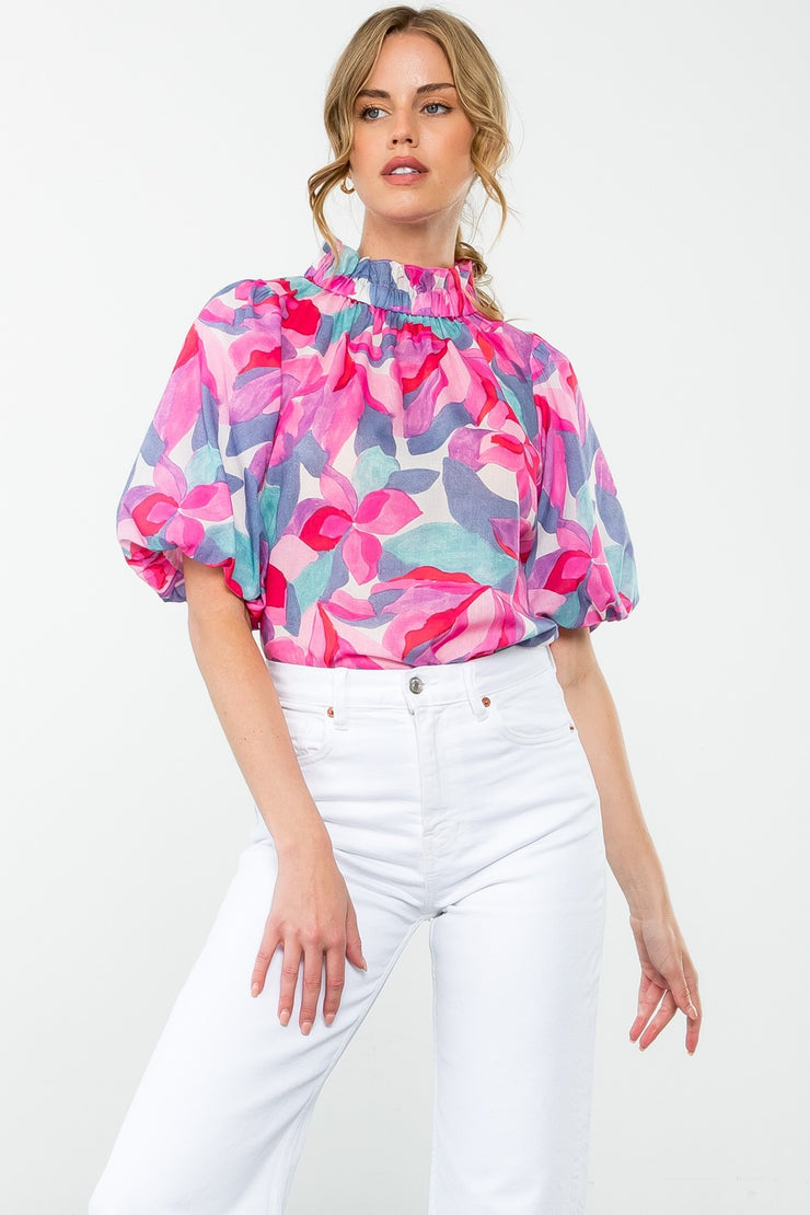 Fuchsia Floral Print Top