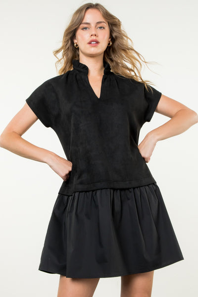 Black Suede Short Sleeve Dress