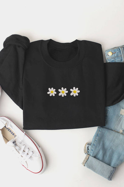 Black Daisy Embroidered Sweatshirt