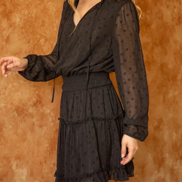 Black Smocked Waist Dress