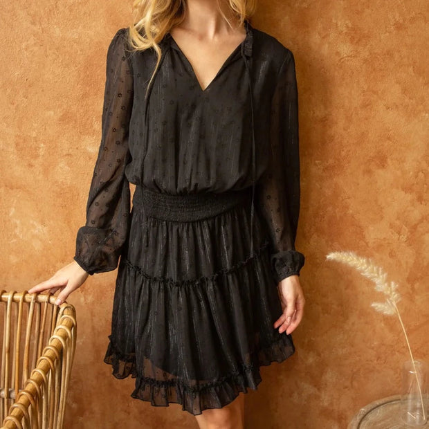 Black Smocked Waist Dress