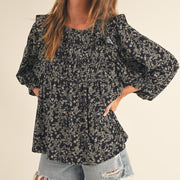 Black Floral Ruffle Top