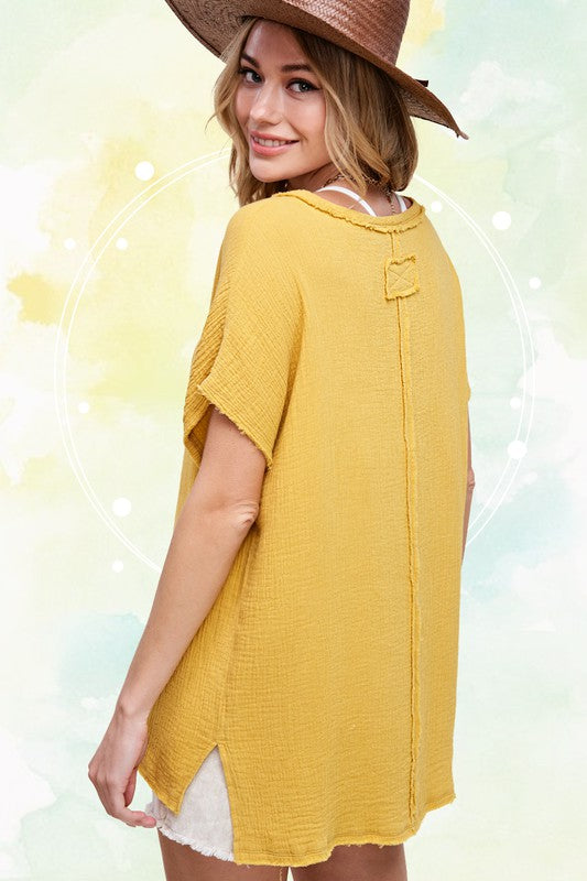 mustard cotton gauze top