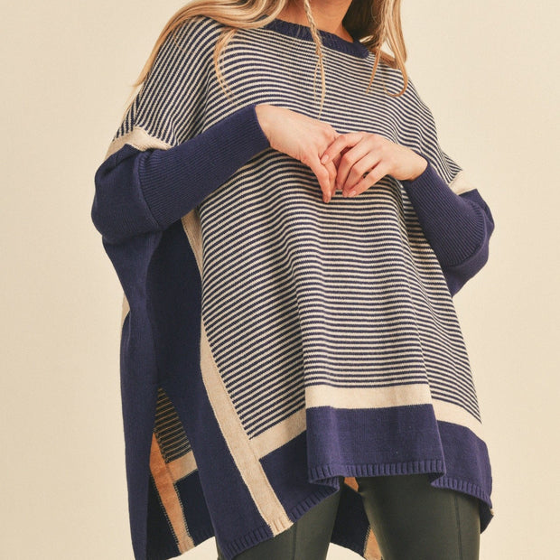 Navy Striped Dolman Sweater