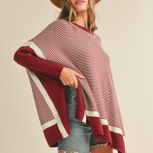 Burgundy Striped Dolman Sweater