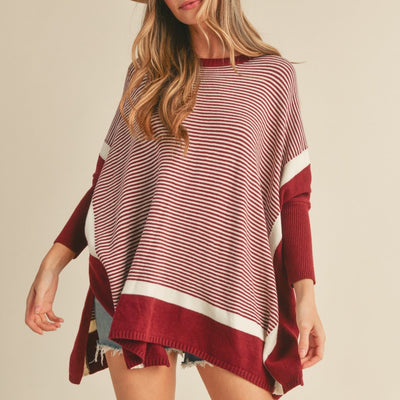 Burgundy Striped Dolman Sweater