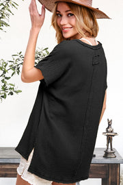 Black cotton gauze top