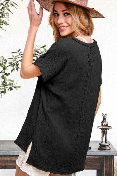 Black cotton gauze top