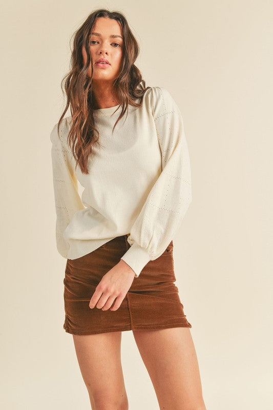 Ivory Puff Sleeve Sweater - small