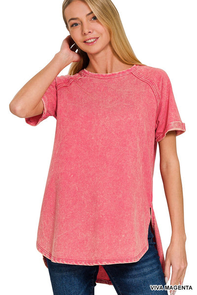 Pink Acid Wash Raglan Shirt