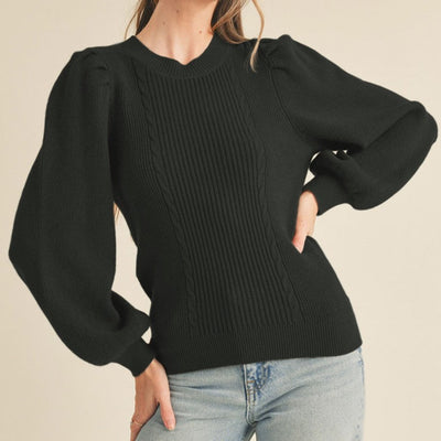 Black Puff Sleeve Sweater
