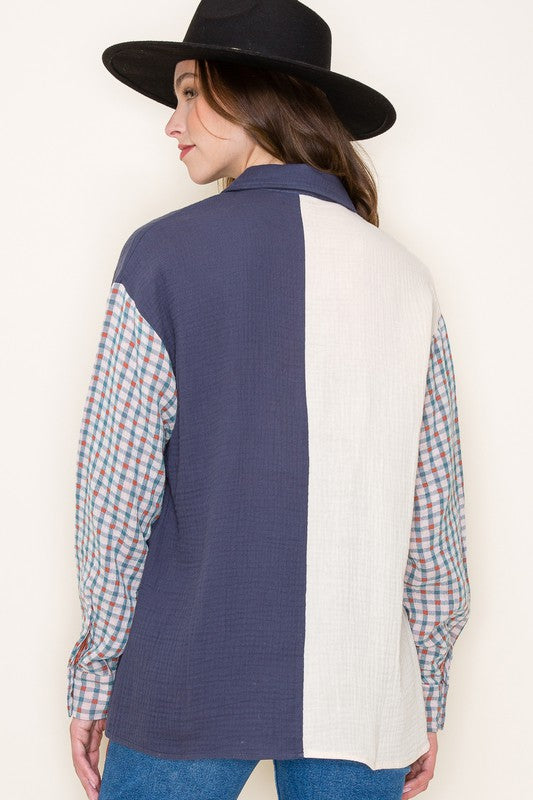 Navy Plaid Button Up