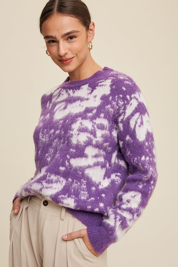 Grape Floral Fuzzy Sweater