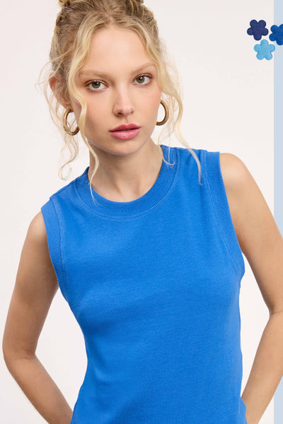 Blue Crew Neck Tank Top