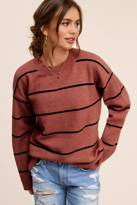 Clay and black striped sweater