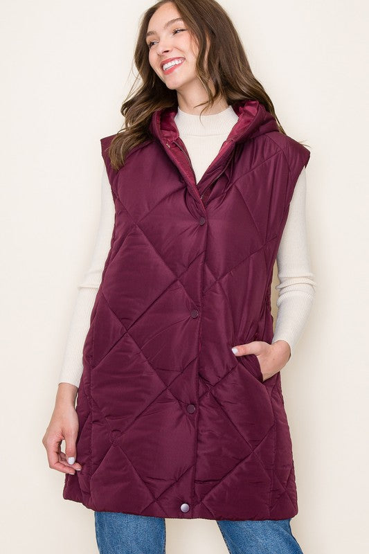 Burgundy Long Puffer Vest