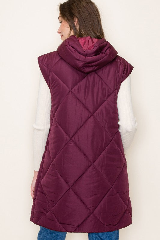 Burgundy Long Puffer Vest