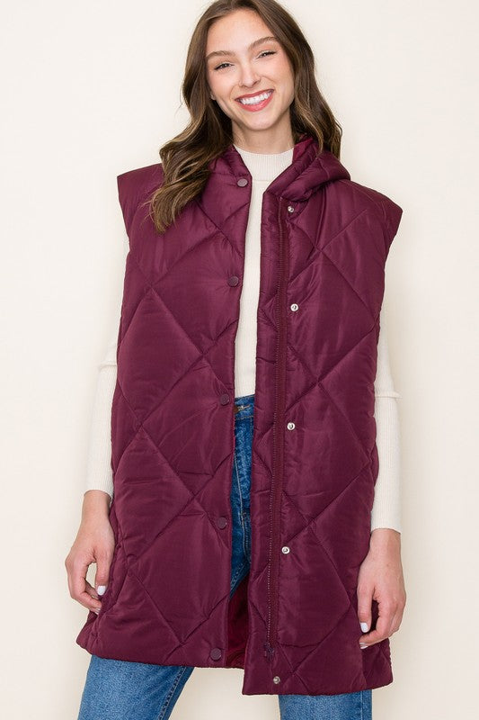 Burgundy Long Puffer Vest