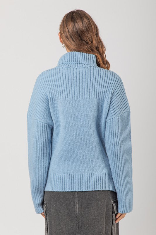 Sky Ribbed Knit Sweater