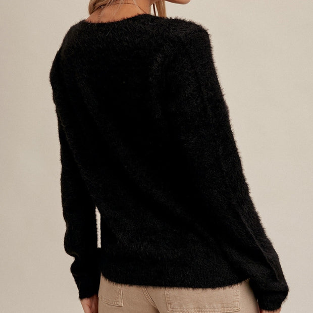 Black Star Print Fuzzy Cardigan