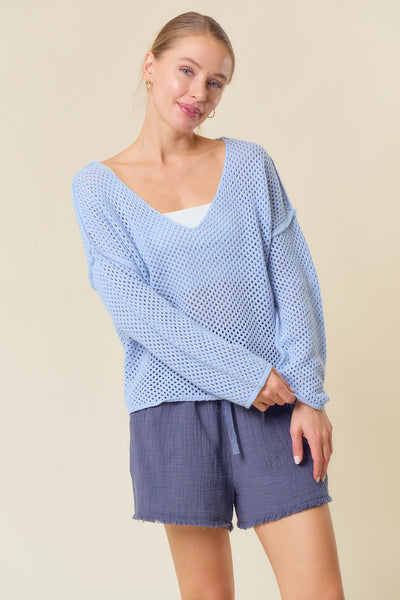 Powder Blue Fishnet Sweater-large