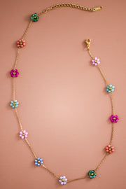 Gold Multicolored Beaded Flower Necklace