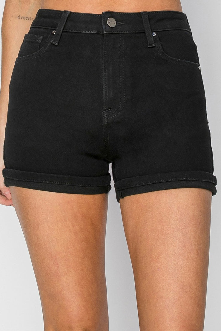 Black Denim Cuffed Shorts