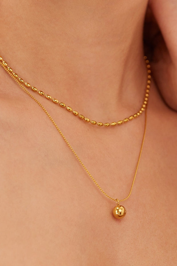 Layered Gold Bead Charm Necklace