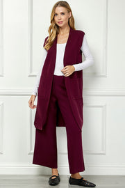 Burgundy Solid Long Vest - S/M