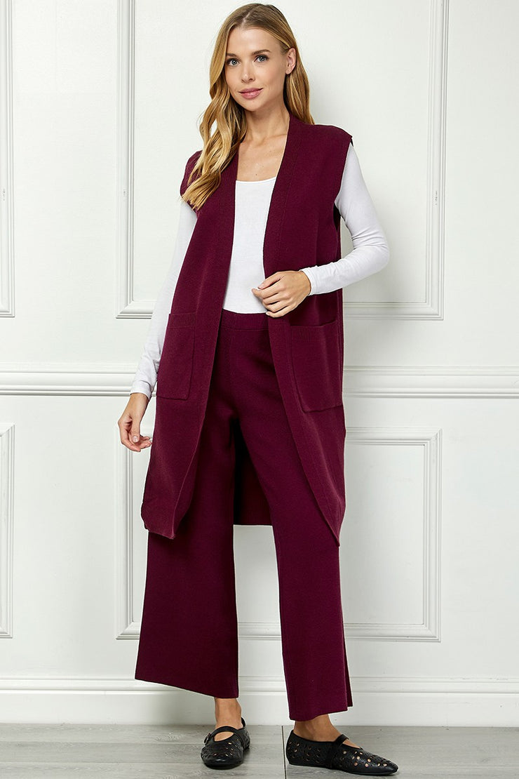 Burgundy Solid Long Vest - S/M
