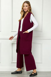 Burgundy Solid Long Vest - S/M