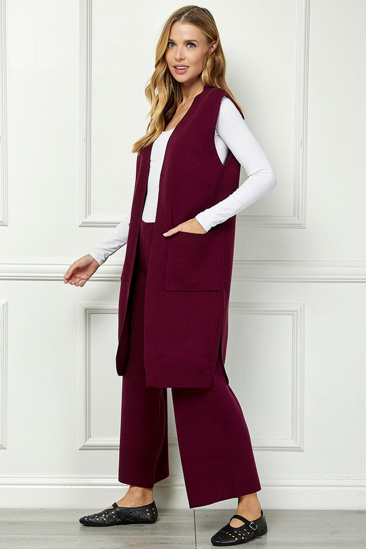 Burgundy Solid Long Vest - S/M