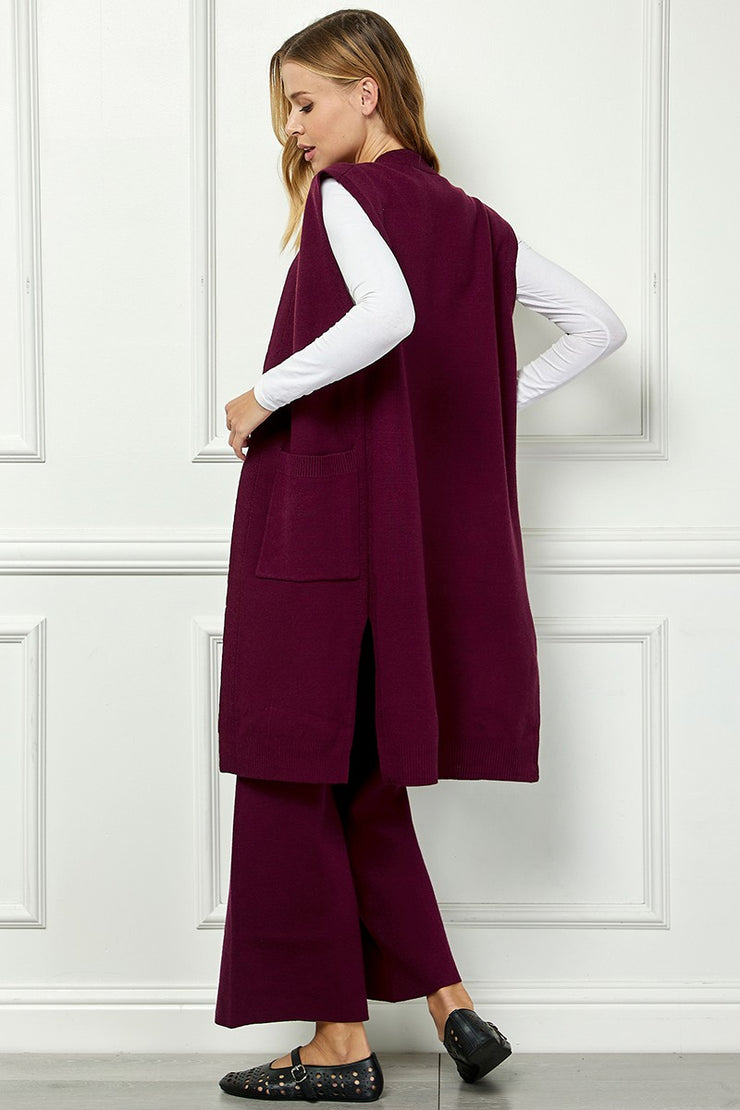 Burgundy Solid Long Vest - S/M