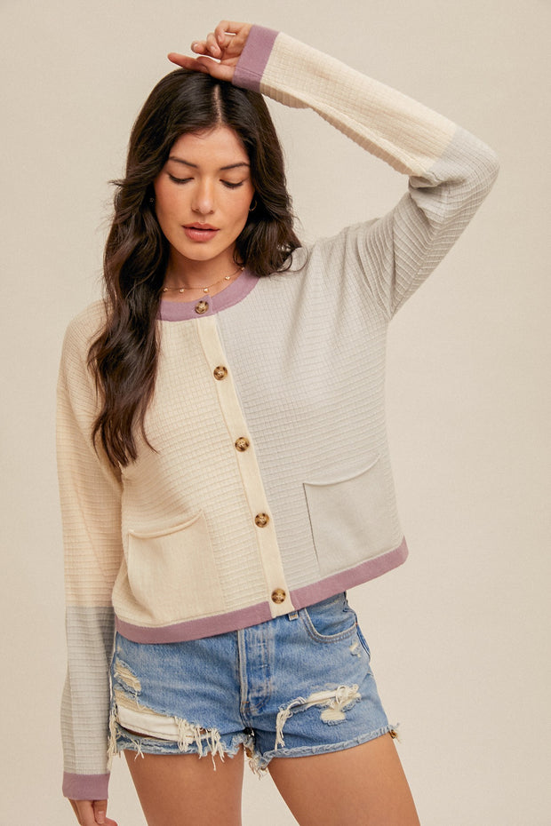 Color Block Button Down Cardigan