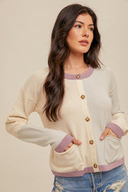 Color Block Button Down Cardigan