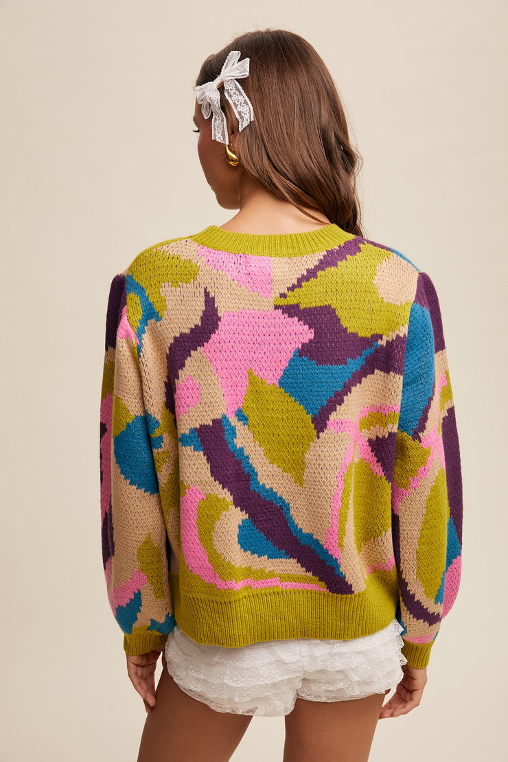 Lemon Mix Abstract Sweater - Large