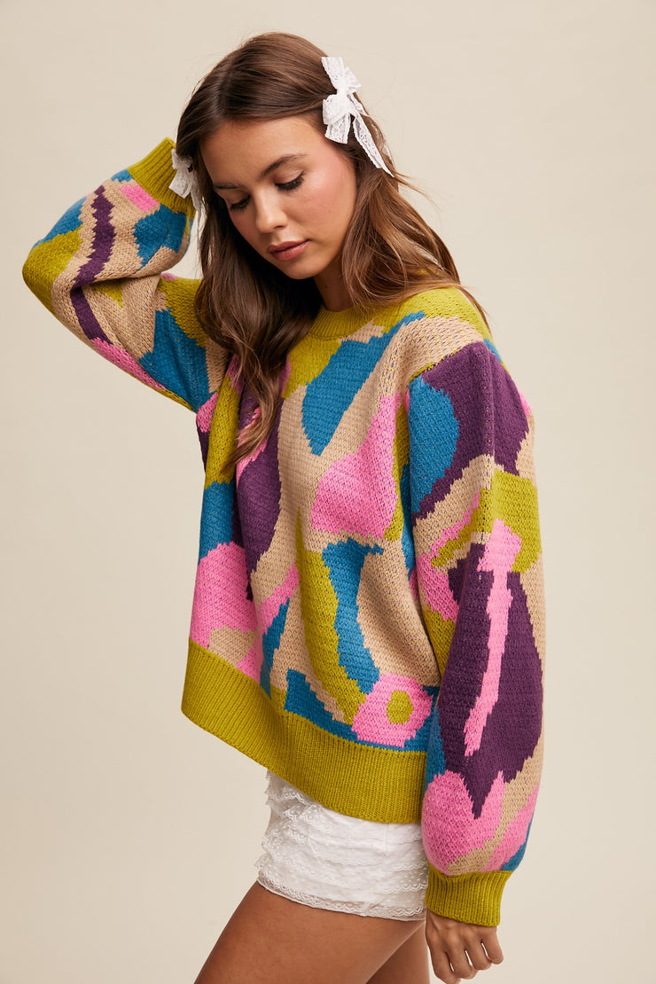 Lemon Mix Abstract Sweater - Large