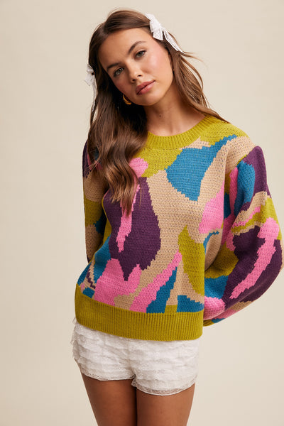 Lemon Mix Abstract Sweater - Large