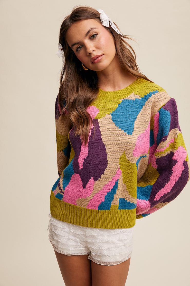Lemon Mix Abstract Sweater - Large