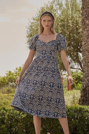 Navy Floral Eyelet Dress