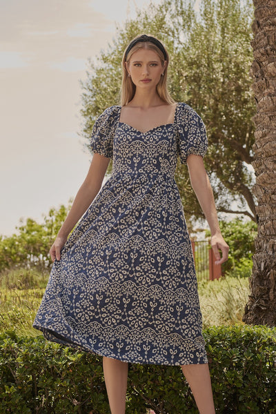 Navy Floral Eyelet Dress