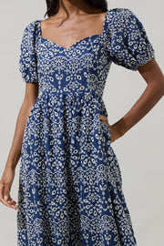 Navy Floral Eyelet Dress