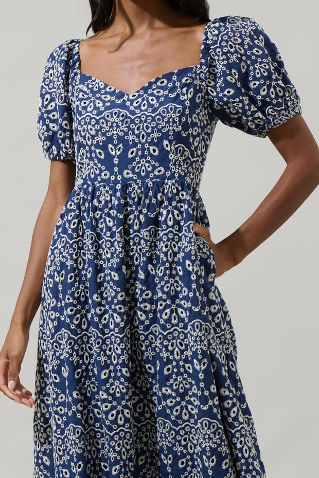 Navy Floral Eyelet Dress