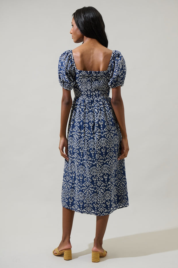 Navy Floral Eyelet Dress