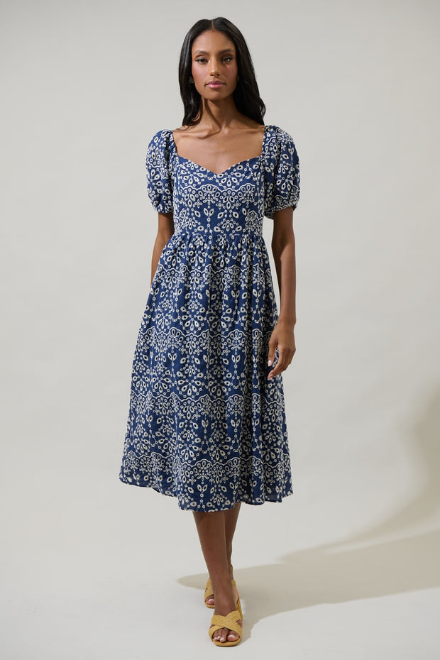Navy Floral Eyelet Dress