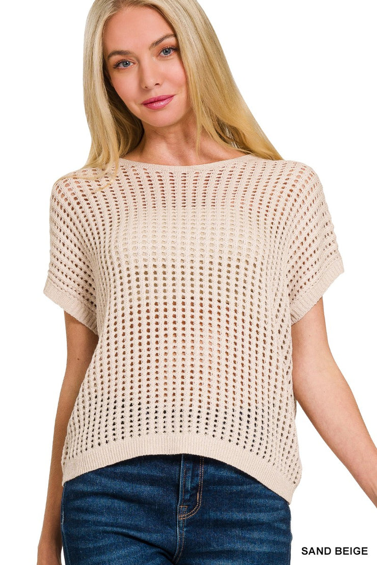 Beige Crochet Sweater Top - Large