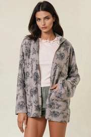 Grey Oversized Floral Open Cardigan