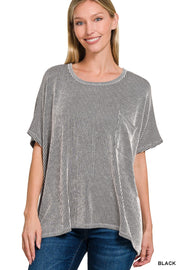 Black Striped Oversized Short Sleeve Top