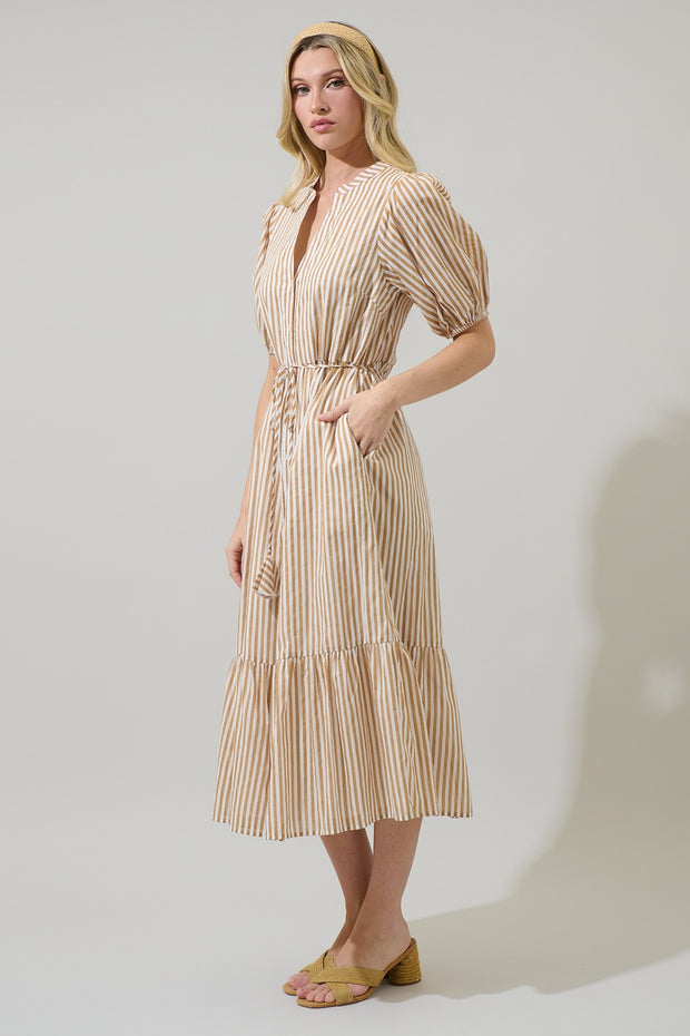 Taupe Striped Midi Dress